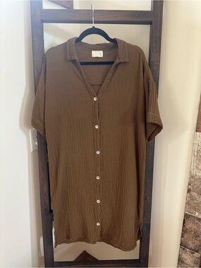 Honest Cotton Brown Button Up Shirt Dress